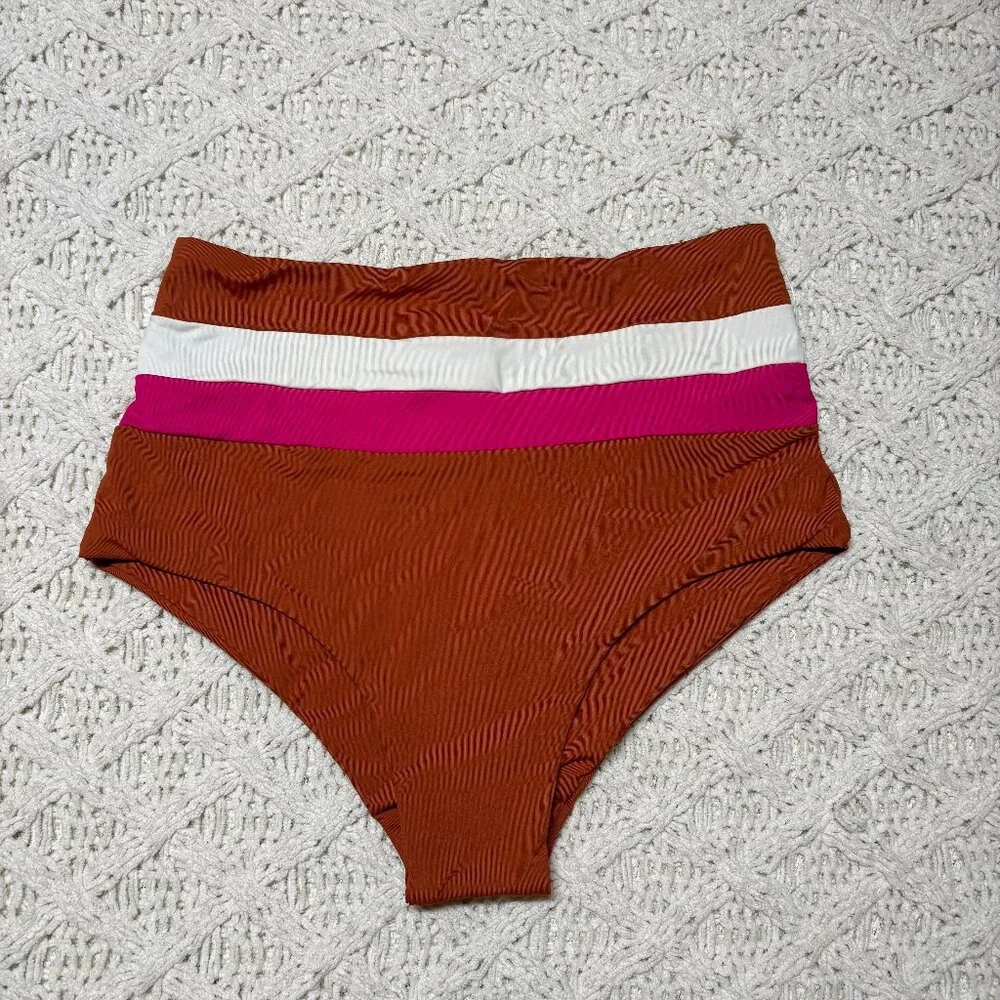 L*Space Portia Bikini Bottom Brown Pink White – Women’s S NWOT w/hygiene sticker